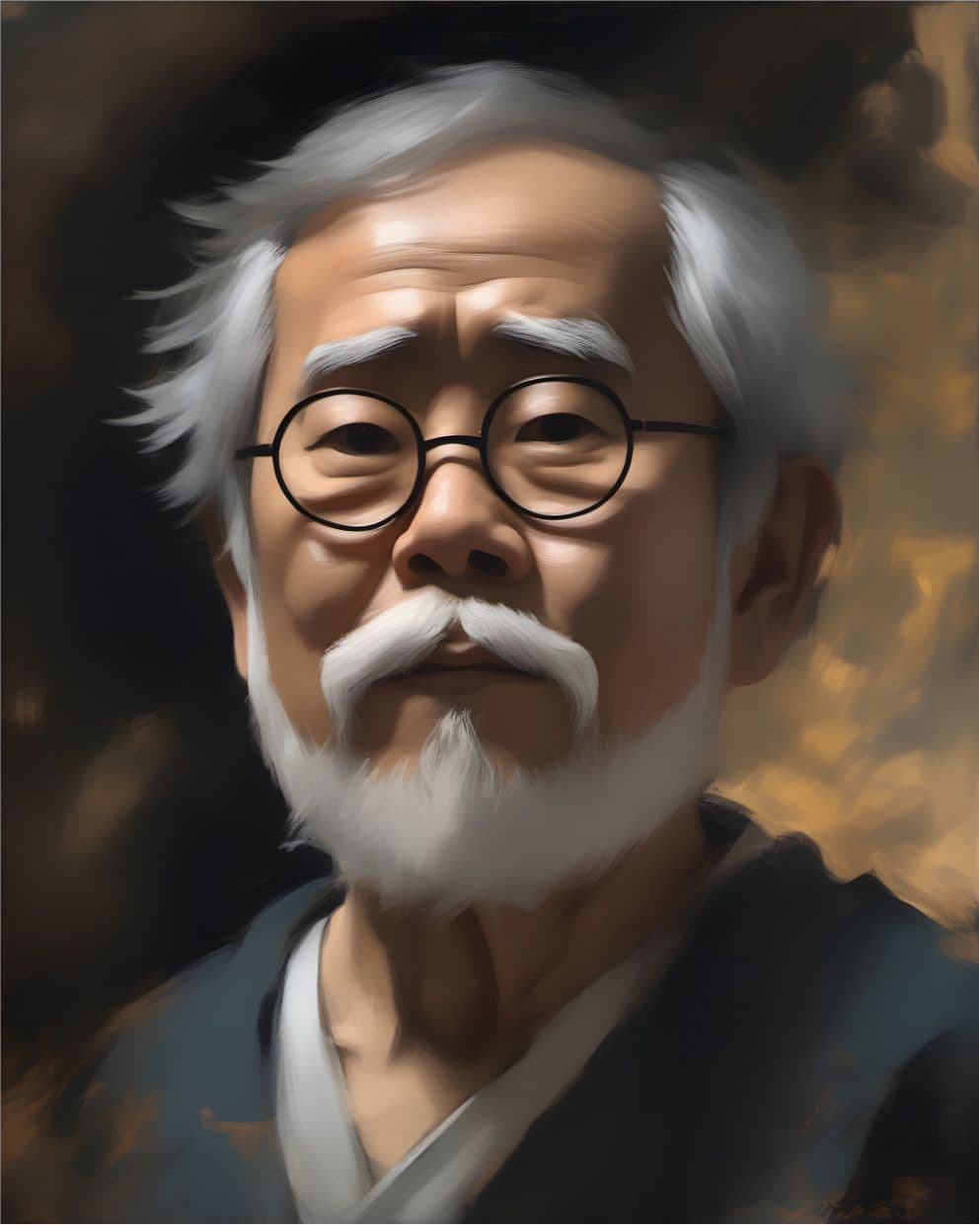 Portrait Gemälde Hayao Miyazaki